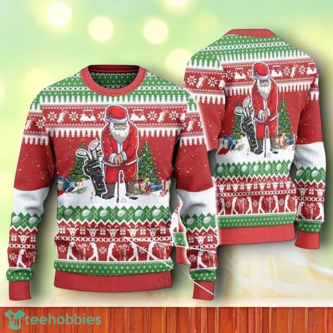 Santa Playing Golf For Unisex Ugly Christmas Sweater For Men Women