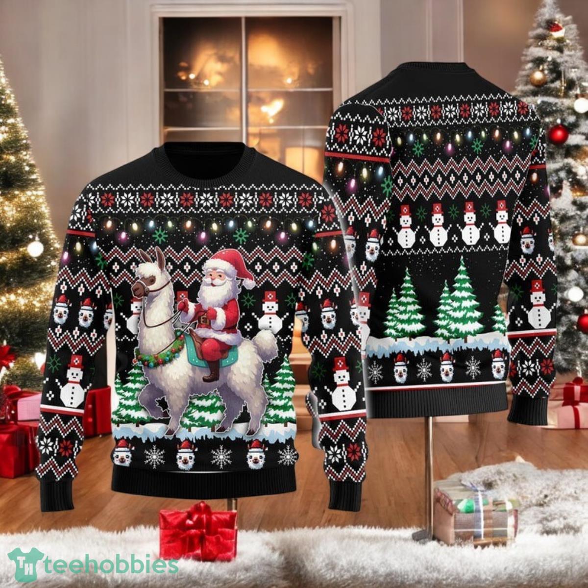 Santa Riding Llama Ugly Christmas Sweater Funny Alpaca Holiday All Over Print 3D Sweater