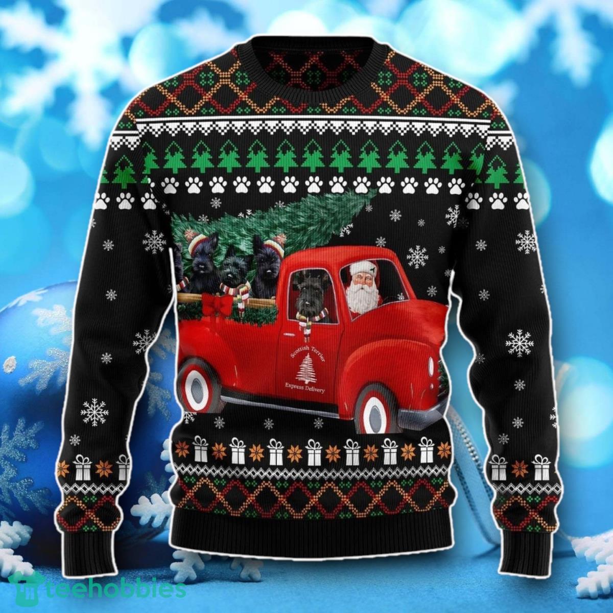 Scottish Terrier And Red Truck Ugly Christmas Sweater Unique Gift
