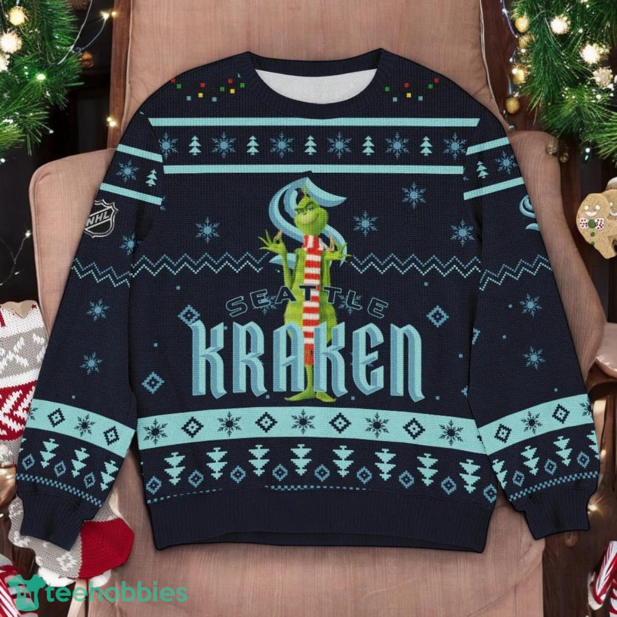 Seattle Kraken NHL Grinch Ugly Christmas Sweater Team Holiday Christmas Gift