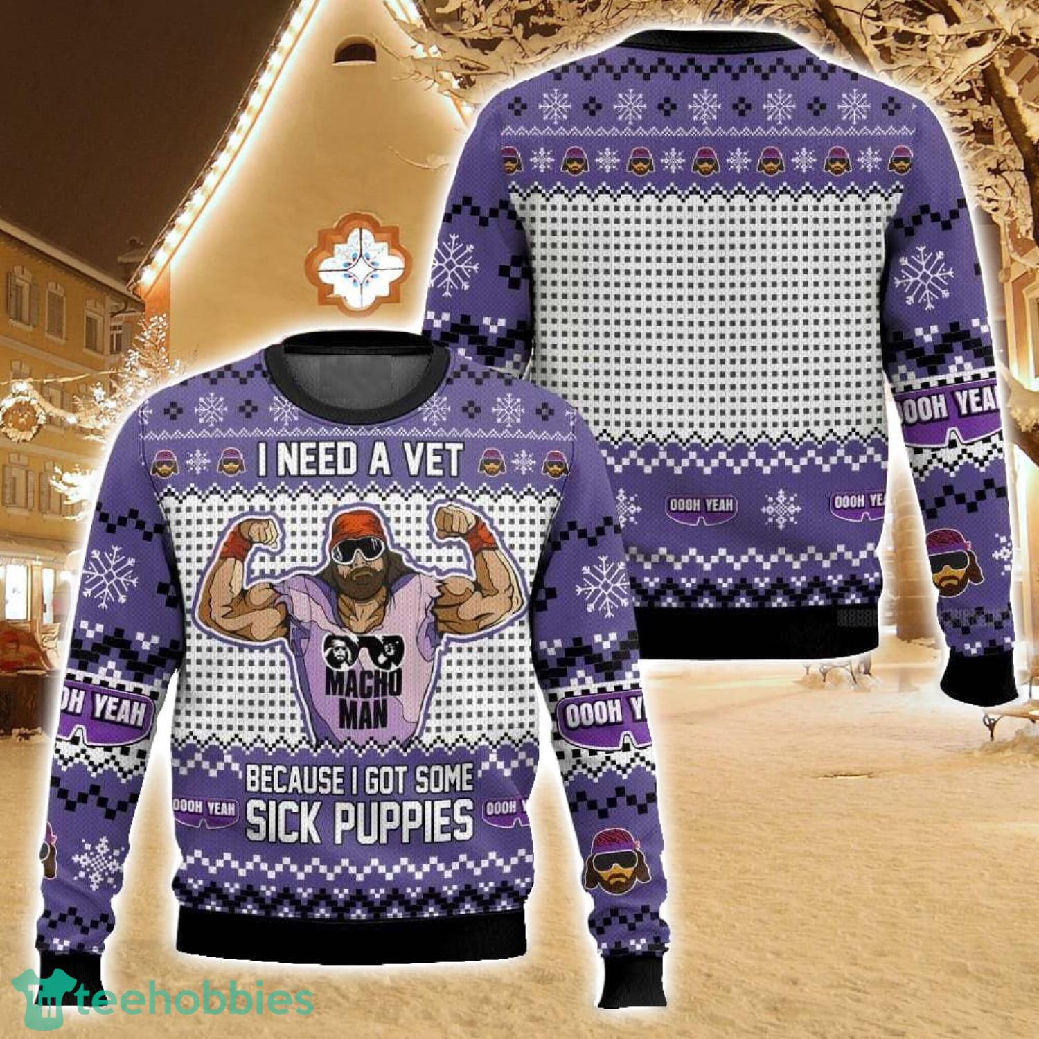Sick Puppies Macho Man Ugly Christmas Sweater Holiday Sweater Christmas Gift For Family