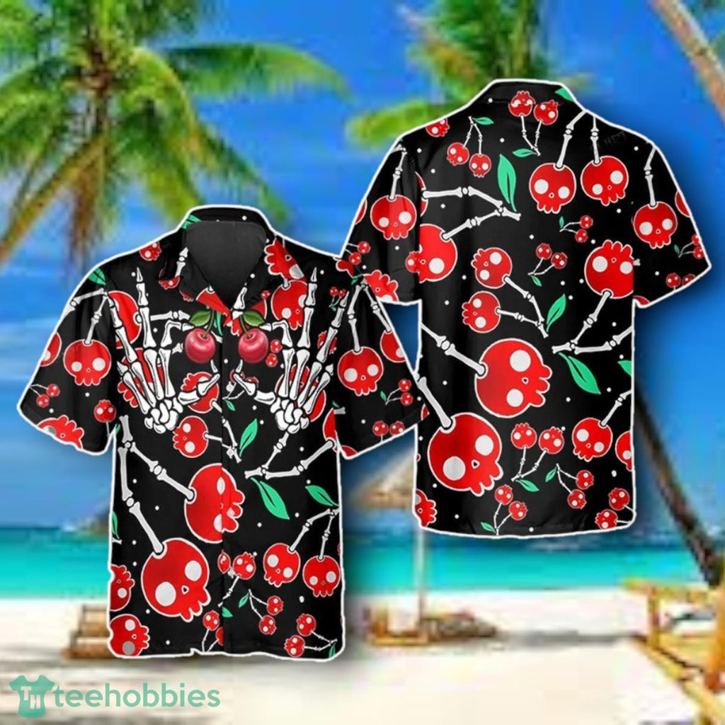 Skull Cherry Black Hawaiian Shirt Style Gift