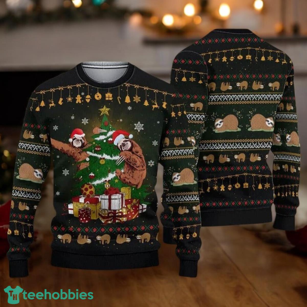 Sloth Christmas Tree Ugly Sweater Sloth With Santa Hat Sweater
