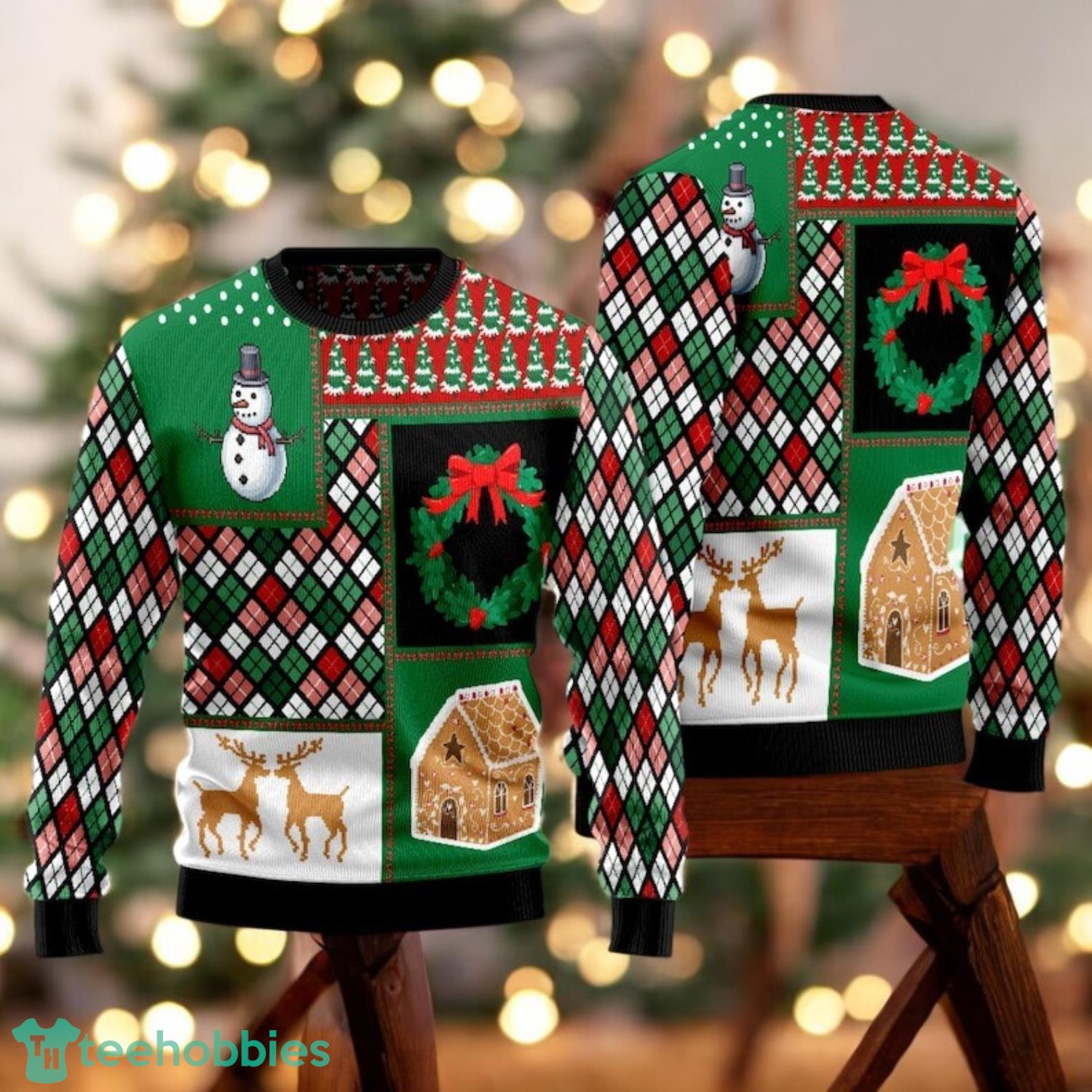 Snowman Reindeer Christmas Sweater Gingerbread Ugly Xmas Sweater
