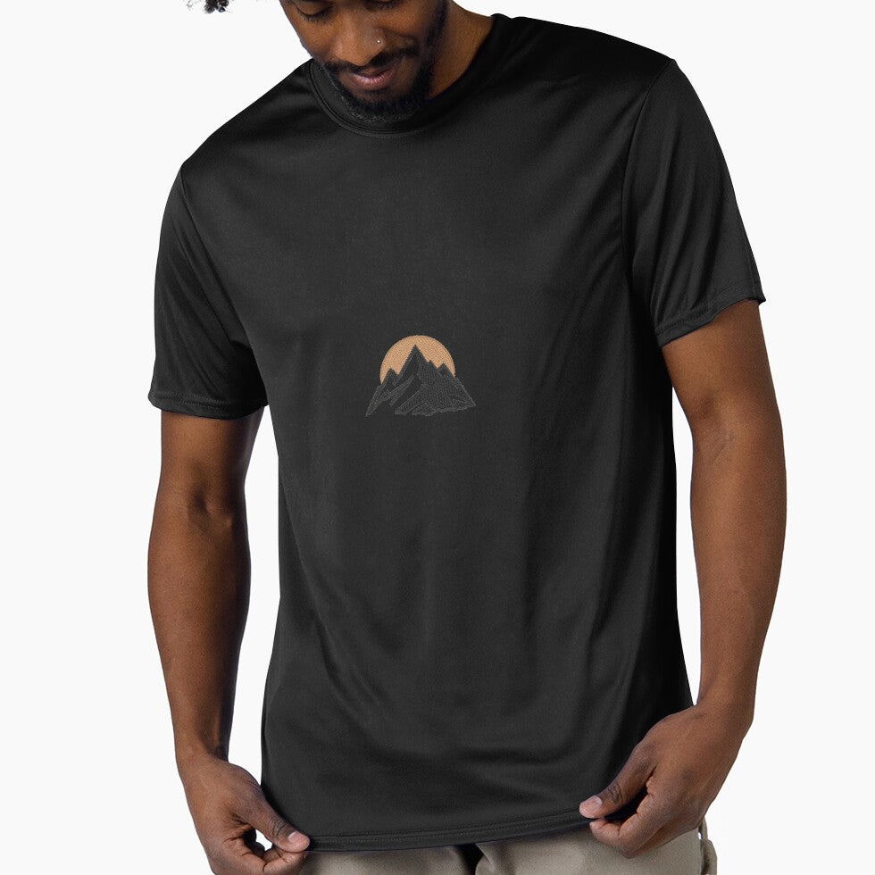 Embroidered Mountain Peak Minimalist Nature Adventure Logo by cosmic crest creations