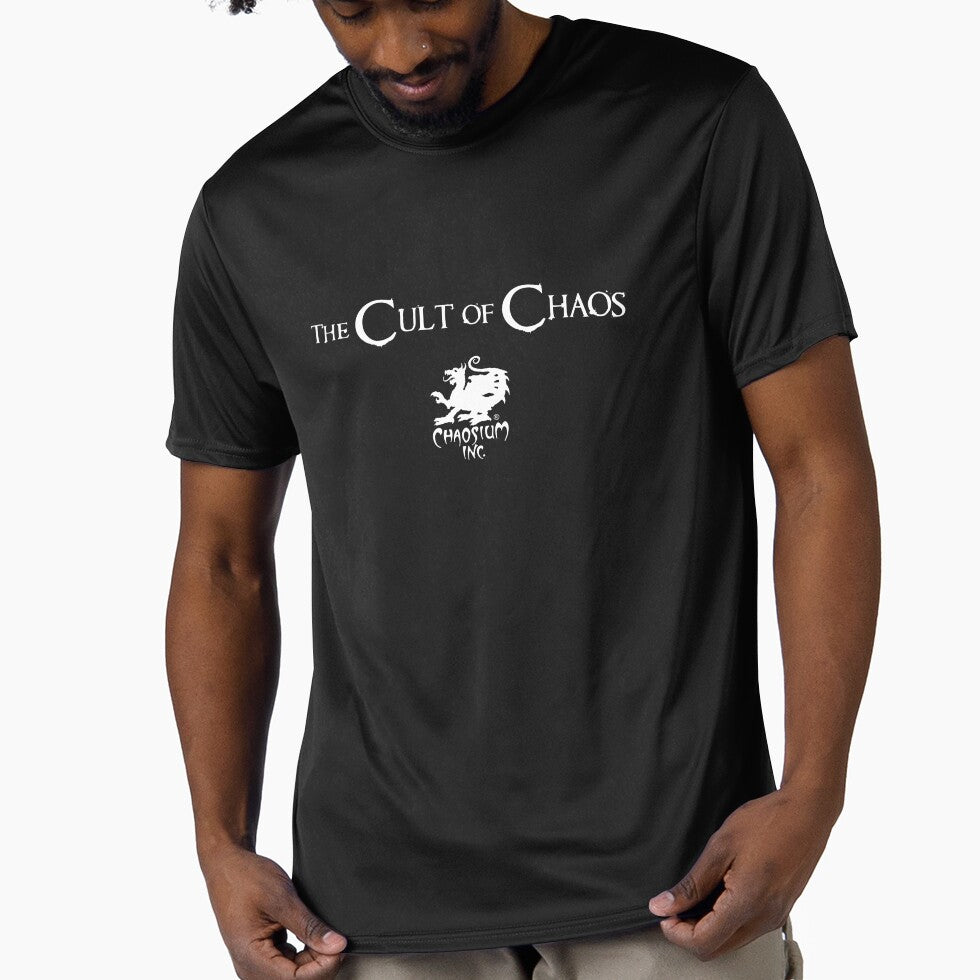 Official Cult of Chaos T-shirt (white logo) by Chaosium