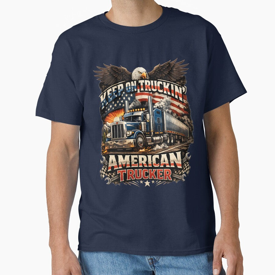 Keep On Truckin American Trucker Eagle Semi Truck Patriotic Vintage Graphic by ArcadiaSilence