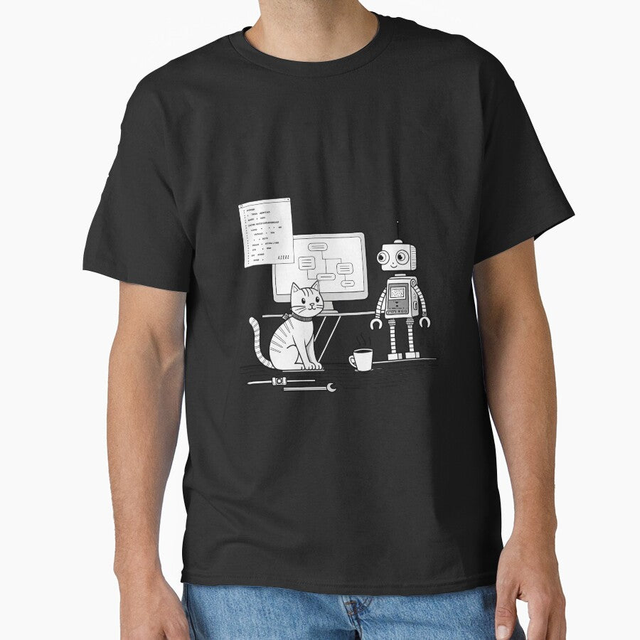 Cute Cat Programming Robot – Funny AI & Coding Art for Students & Developers by The Velvet Vault