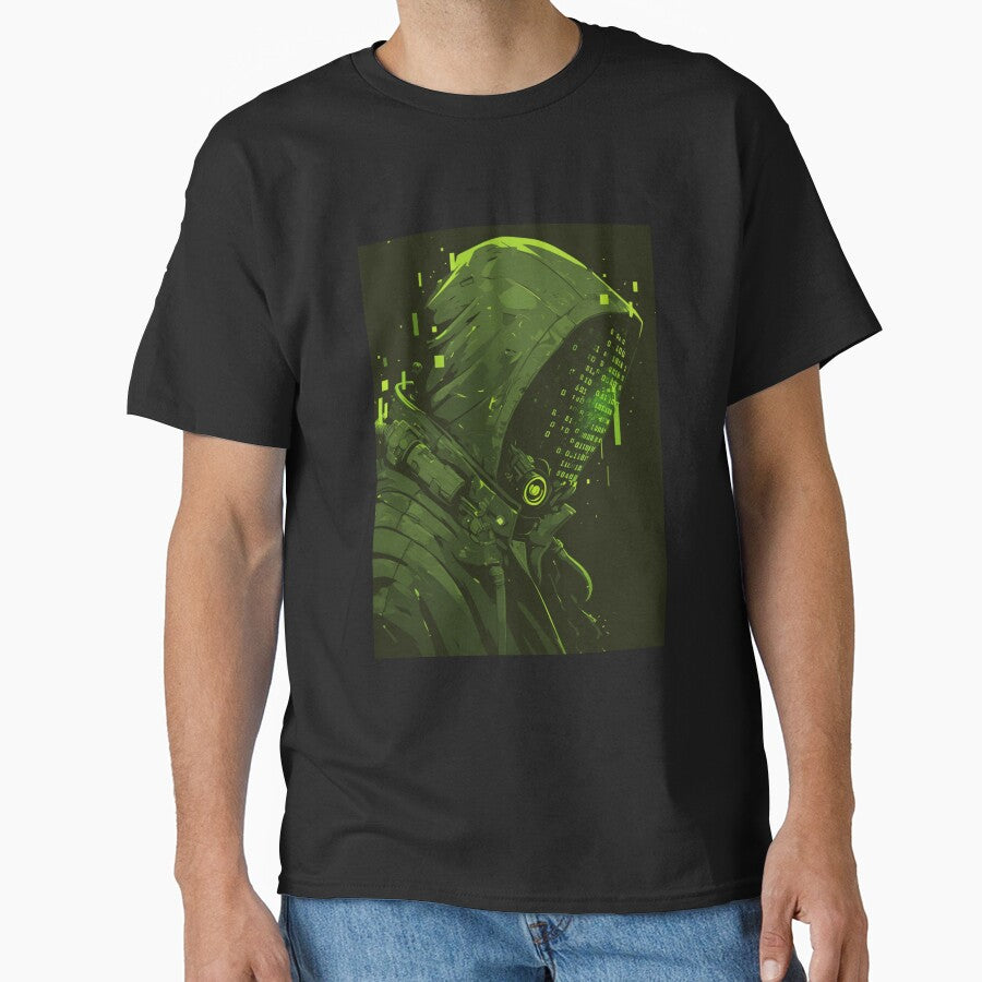 Futuristic Cyberpunk Hacker Hooded Cyborg Matrix Code by VectorForge