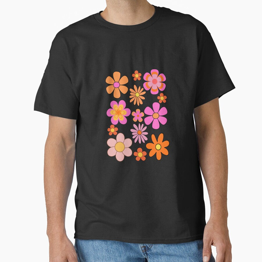 Orange, Pink , Retro Style Funky Floral Design by CreativeCanvas8