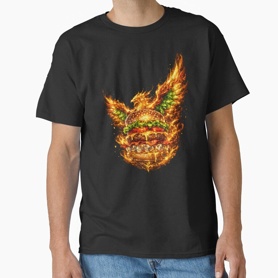 Fiery Angel Wings Burger: Phoenix Fire Cheeseburger Dramatic Wings Art by irfanshikh