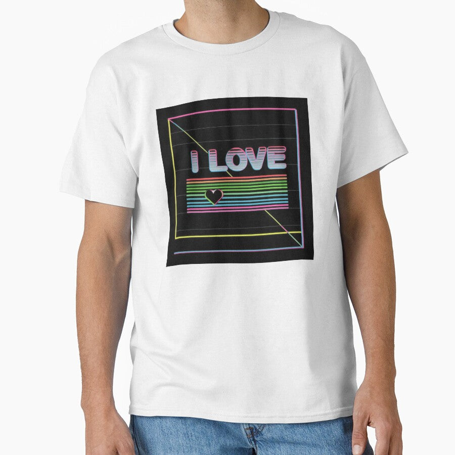 Retro Neon I LOVE Text with Heart and Colorful Lines by CreativeLarysa