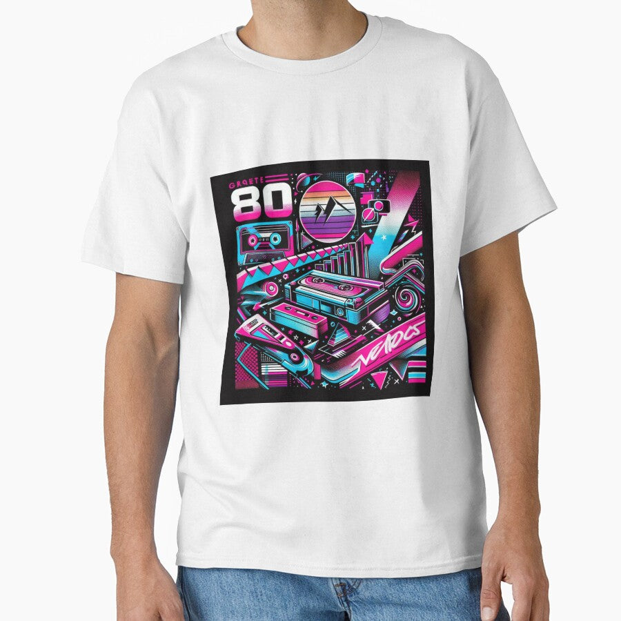 Retro Revolution: 80s Arcade & Cassette Neon Tee by JOshopx