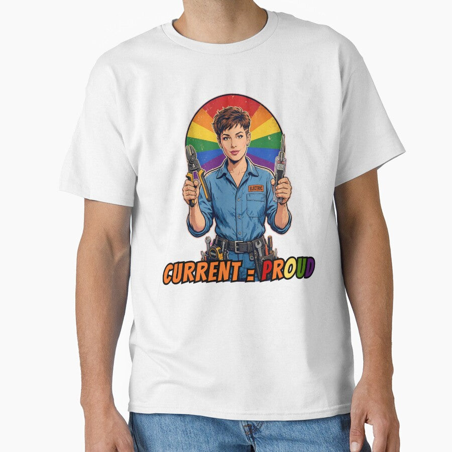 Current = Proud LGBTQ Female Electrician - Retro Comic Pride Gift by Neurospicy Trolls