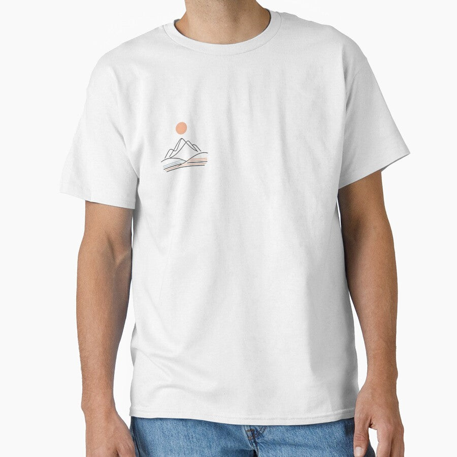 Minimalist line art colorful mountain with sun by ChataMaroon