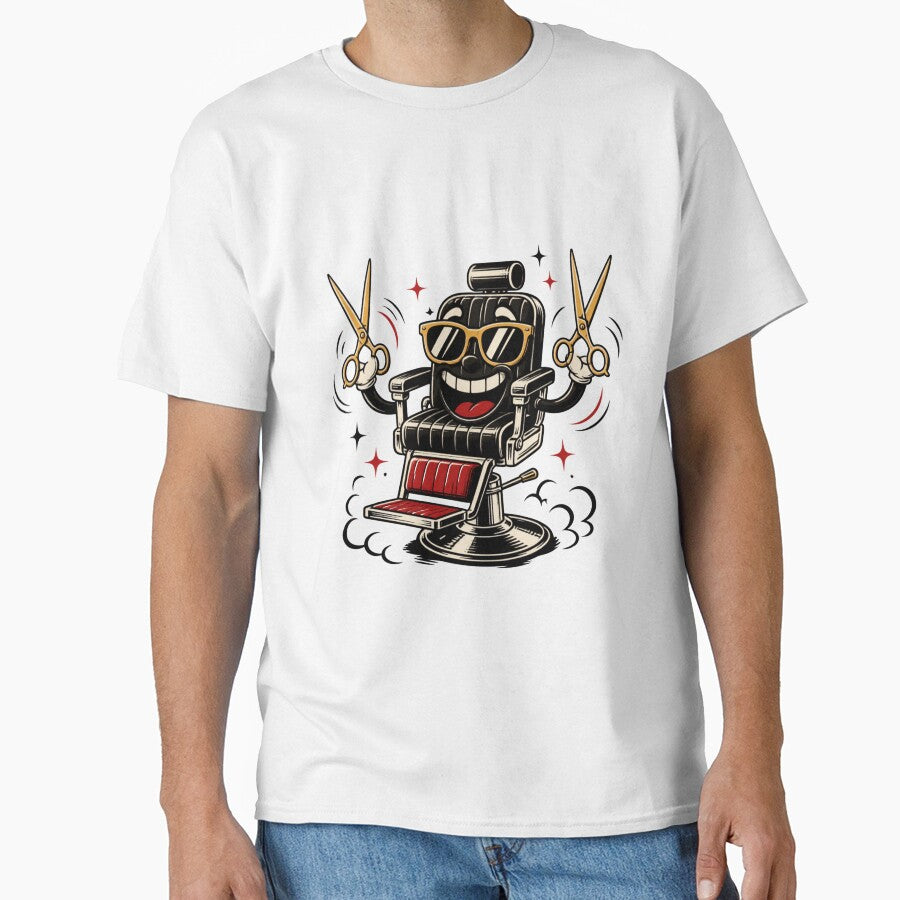 Funny Retro Cartoon Barber Chair with Scissors Design by Barber MD Culture