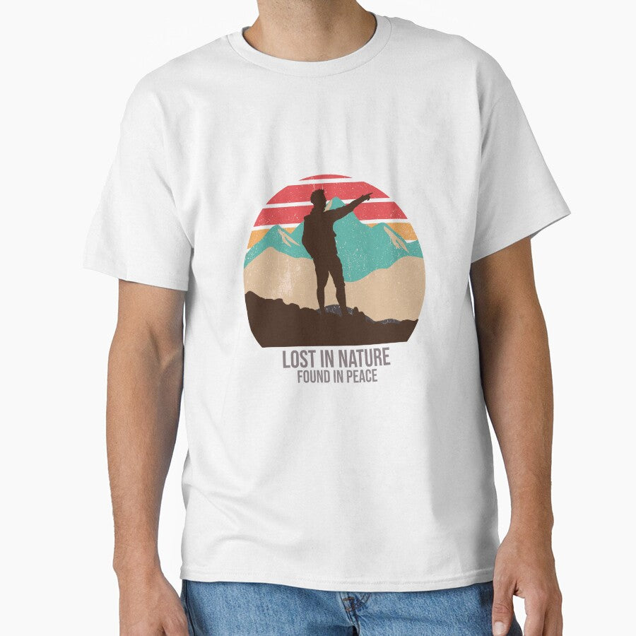 Lost in Nature Found in Peace Adventure Hiking T-Shirt by RKDesignVault99