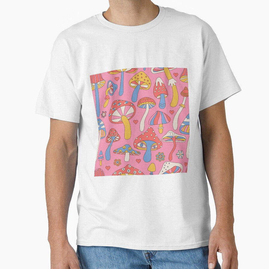 Groovy musroom psychedelic pattern in Pink by ReneMagritteArt