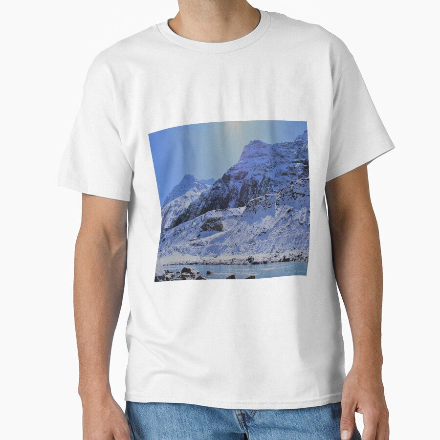 Blue snow mountain river valley by AKMarkethub