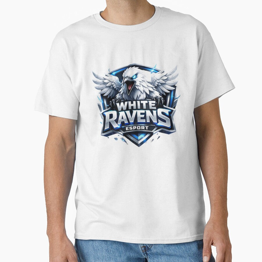 White Ravens Esport — Premium Gaming Team Logo | Fierce Raven Shield Badge Design | Esports Mascot Graphic for Streamers & Gamers by SketchSyndicate