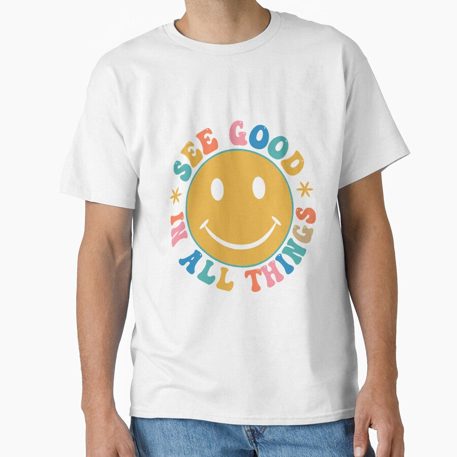 See Good In All Things Retro Groovy Colorful Block Letter Design by redbubbleart18