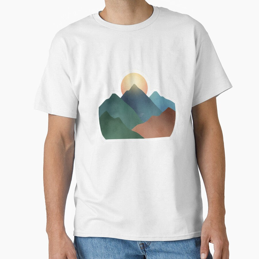 "Sunset Mountain Serenity: Minimalist Watercolor Landscape Sticker by MonaRose_Art