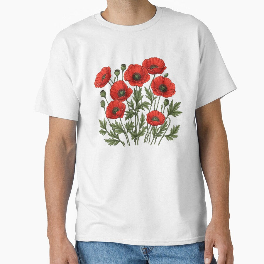 Red Poppy Botanical Floral Vintage by Moizento