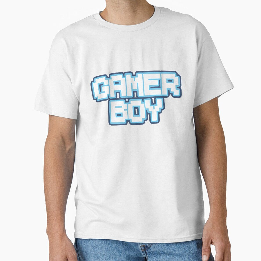 Gamer Boy White Blue Indigo Pixel Text Retro Videogame by Hi It's Elsie!