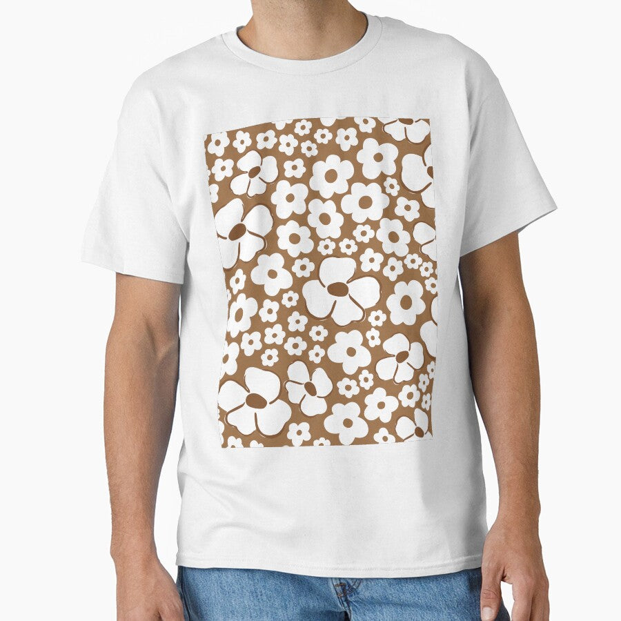 big cute florals brown danish style flowers super retro groovy 60s 70s era by blomastudios