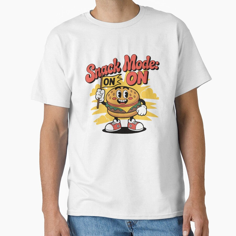 Snack Mode: ON – Retro Cheeseburger Mascot T-Shirt by shaswag