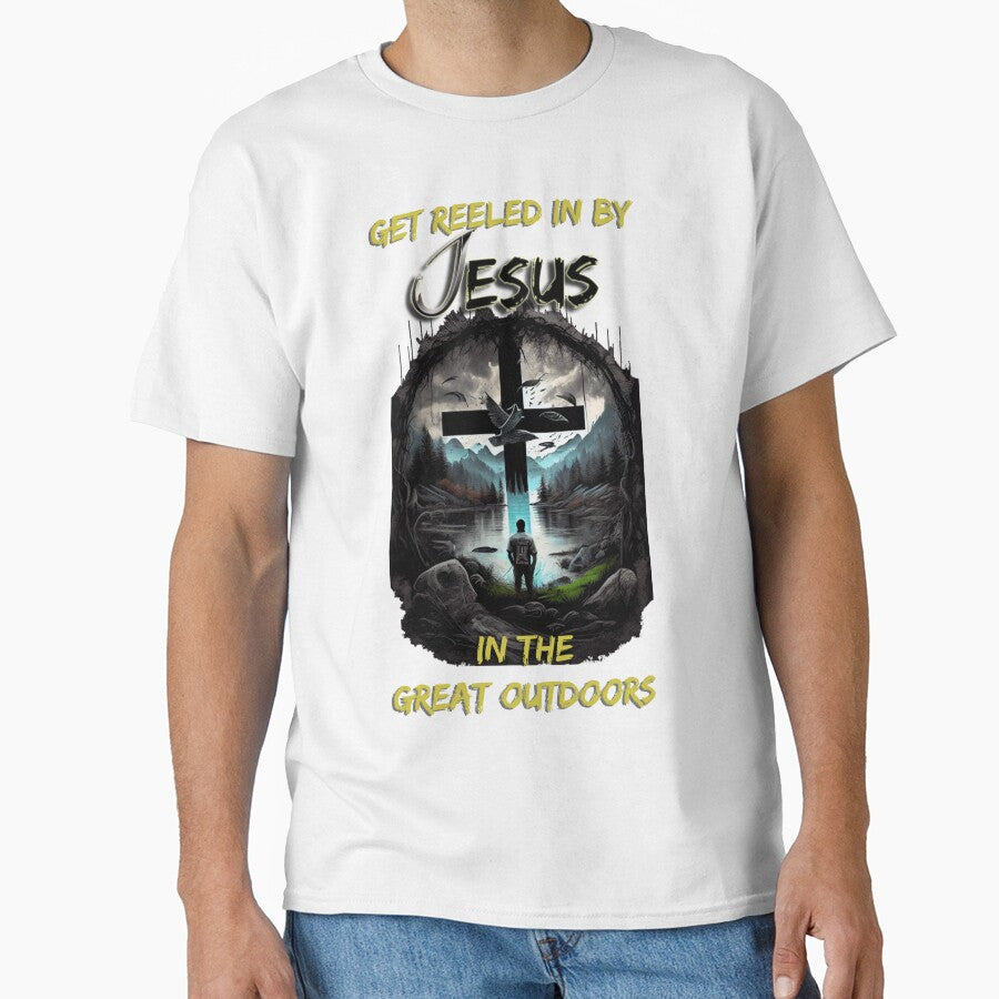 Mountains, Lake, and Christian Cross: Outdoor Inspiration - Get Reeled in by Jesus by Art4Christ