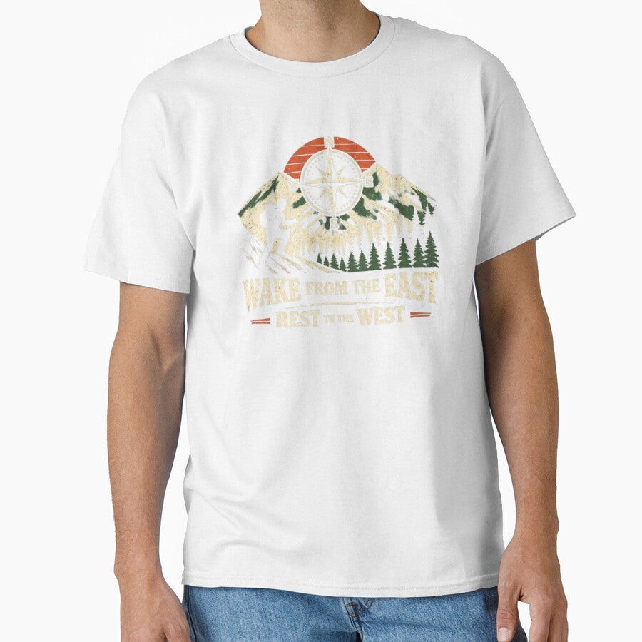 Wake from the East rest to the West - vintage hiking t-shirt by Obiechefu