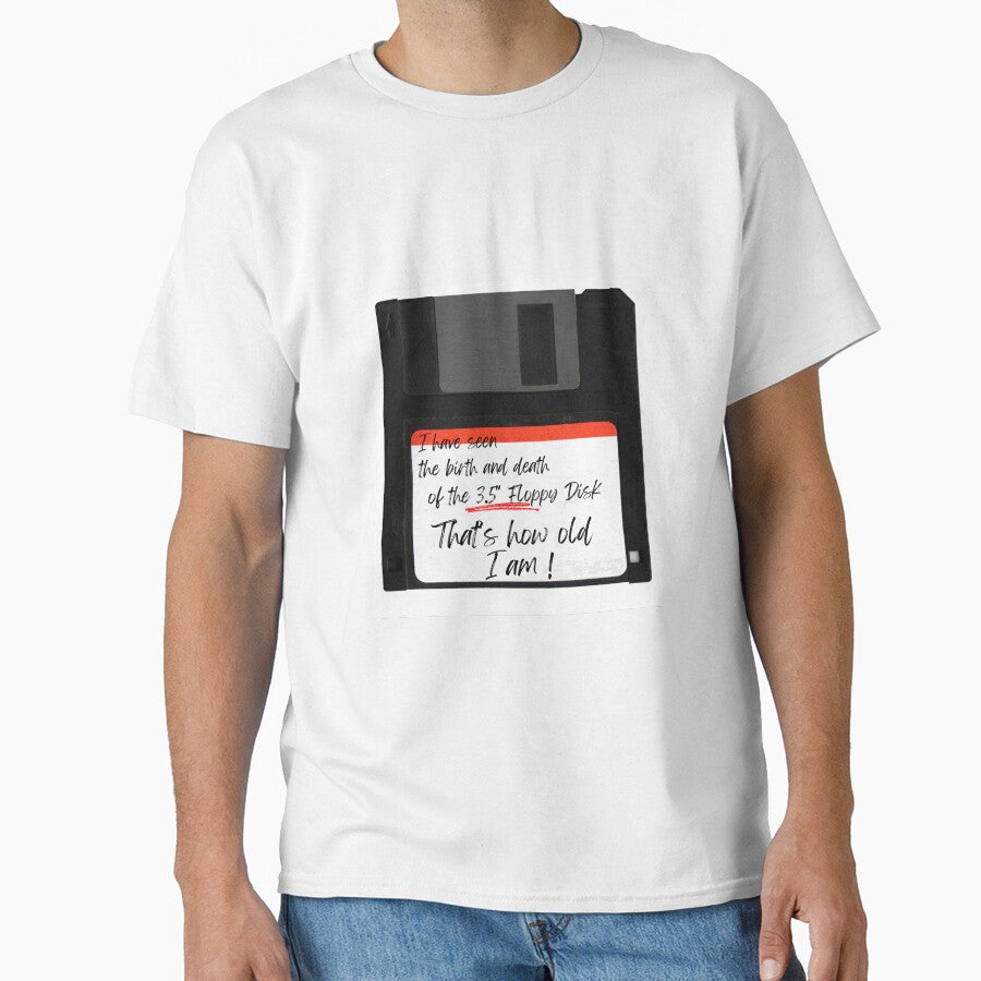 Retro Tech Enthusiast T-Shirt - Birth and Death of the 3.5" Floppy Disk by Reichcorp