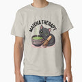 Matcha Therapy Cute Black Cat Matcha Lover T-Shirt by Raw Tigers