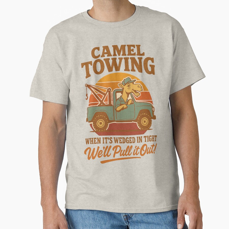 Camel Towing – Funny Retro Pun Tow Truck Humor Design by Victor Shadehorn
