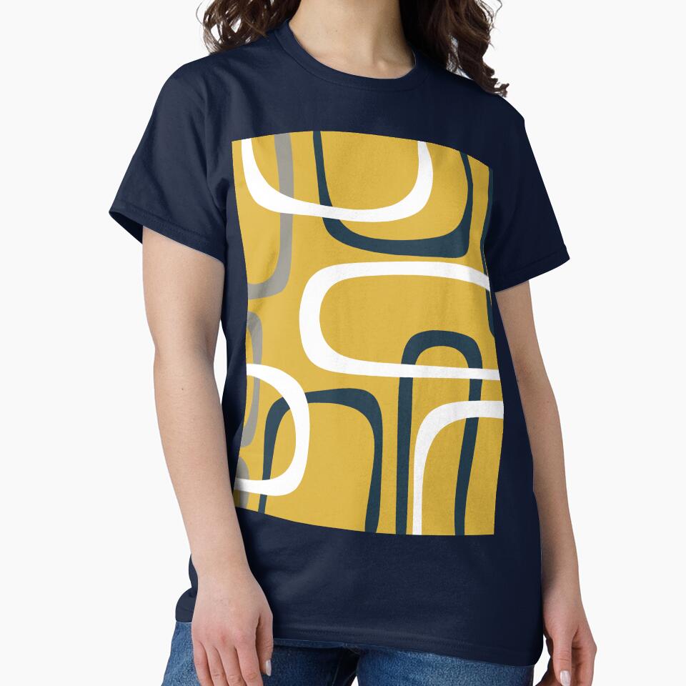 Midcentury Modern Loops Retro Pattern in Mustard Yellow Navy Blue Gray White by kierkegaard