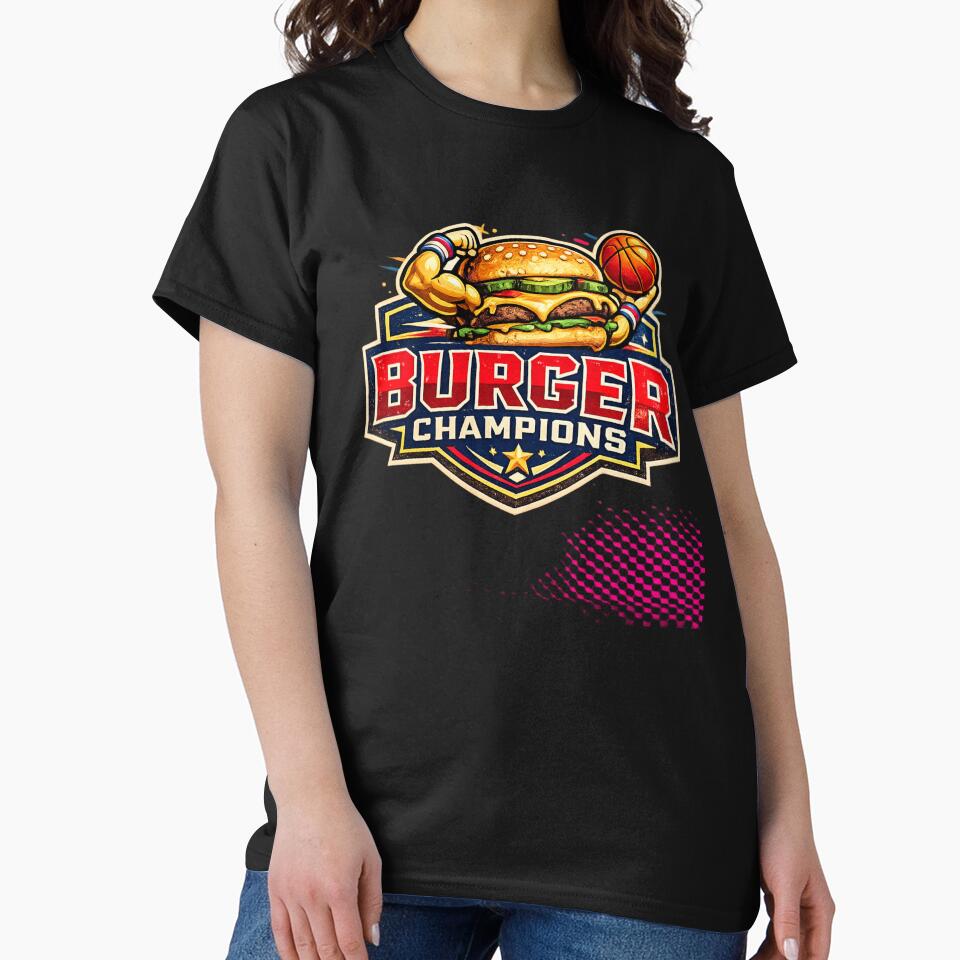 Burger Champions: Sports Athlete Cheeseburger Basketball Powerful Victory by irfanshikh