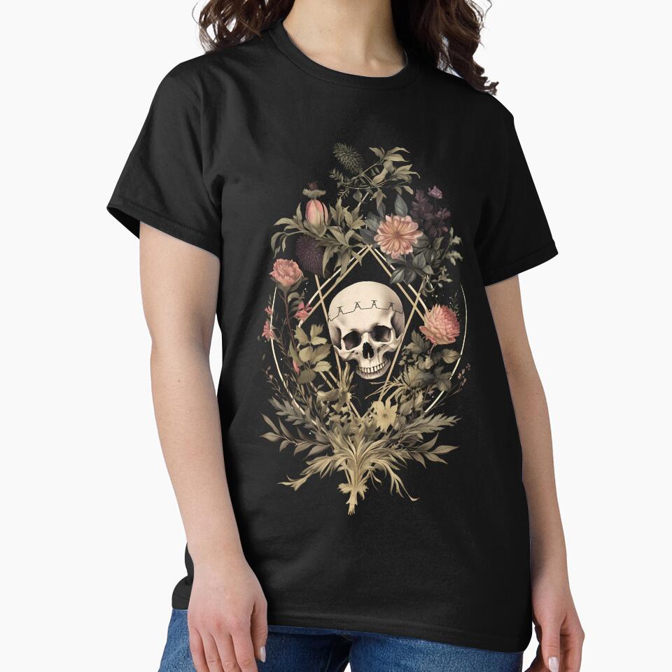 Dramatic Victorian Skull and Flowers Botanical Art by Enyr