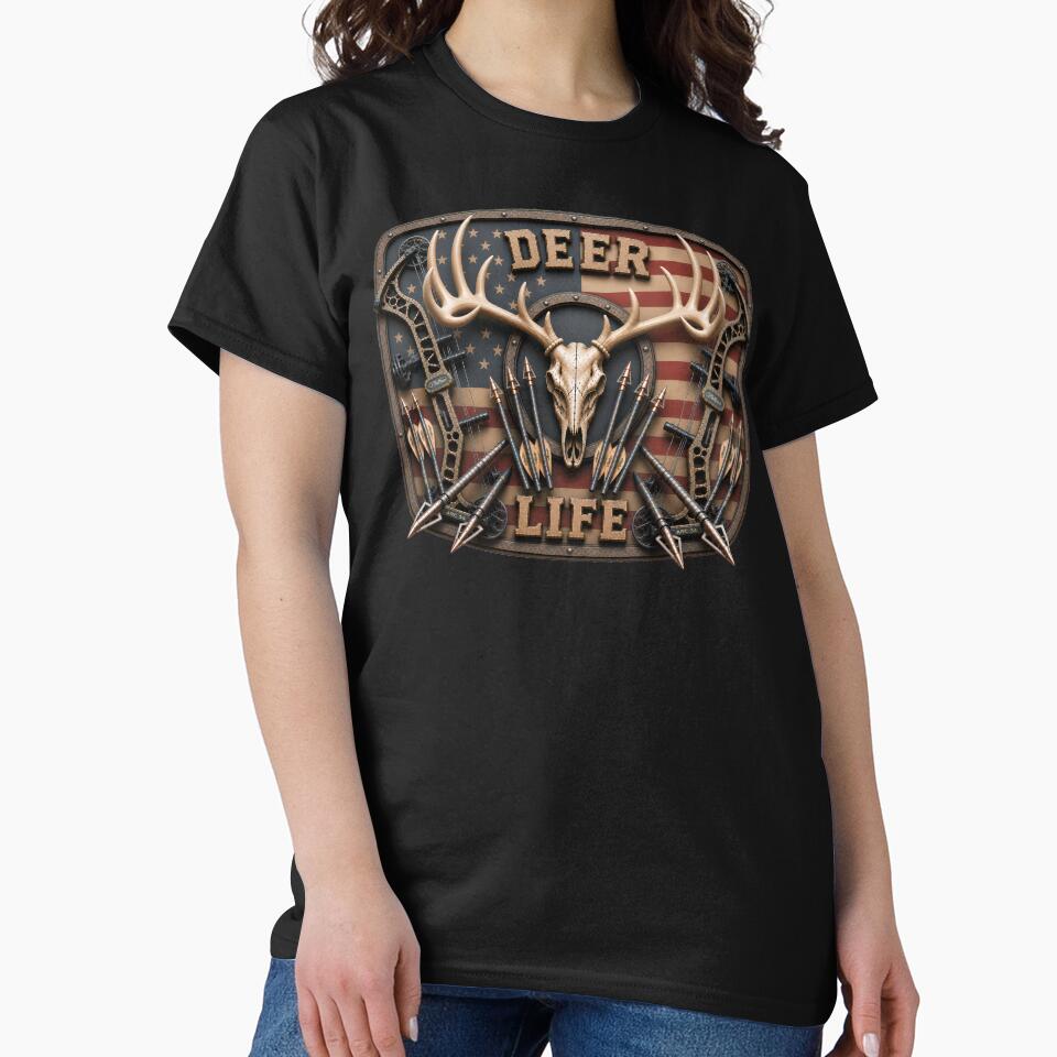 Whitetail Deer Life Bow Hunting American Flag Hunting Skull Wall Art by artistwill