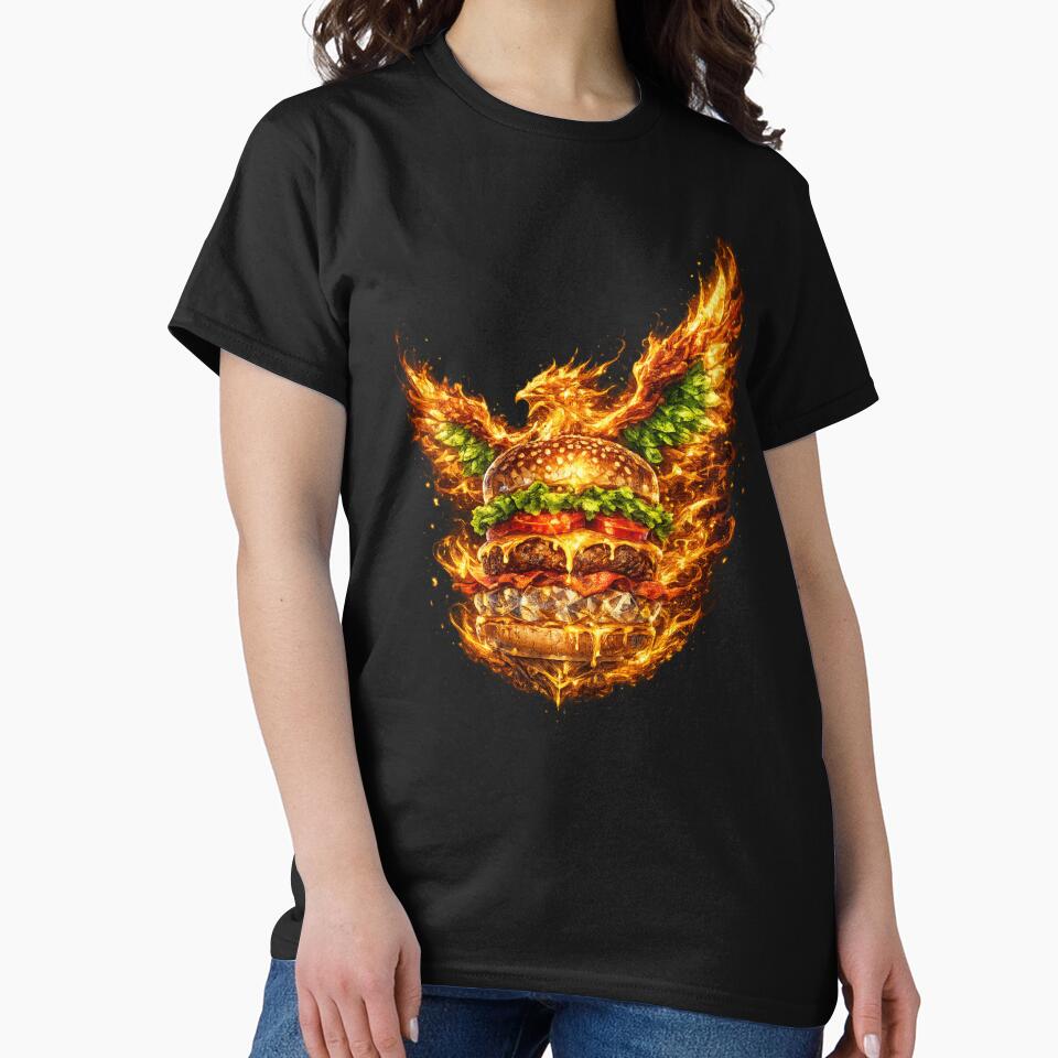 Fiery Angel Wings Burger: Phoenix Fire Cheeseburger Dramatic Wings Art by irfanshikh