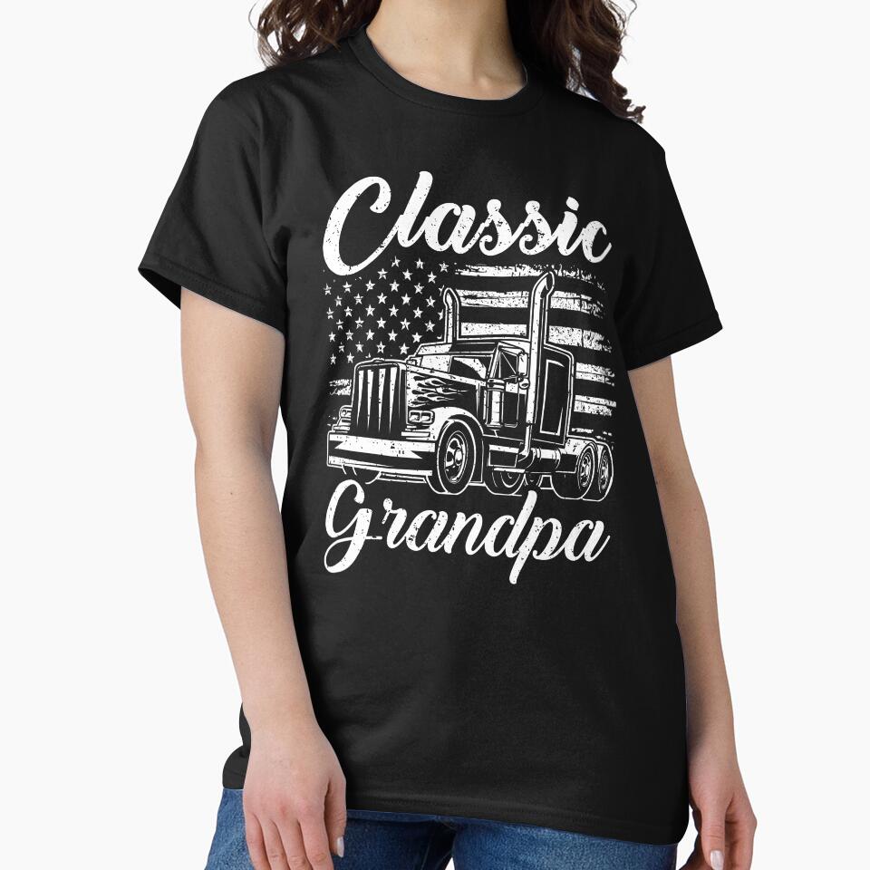Classic Grandpa Trucker Semi Truck Vintage Distressed American Flag by Dmetalx Art Apparel