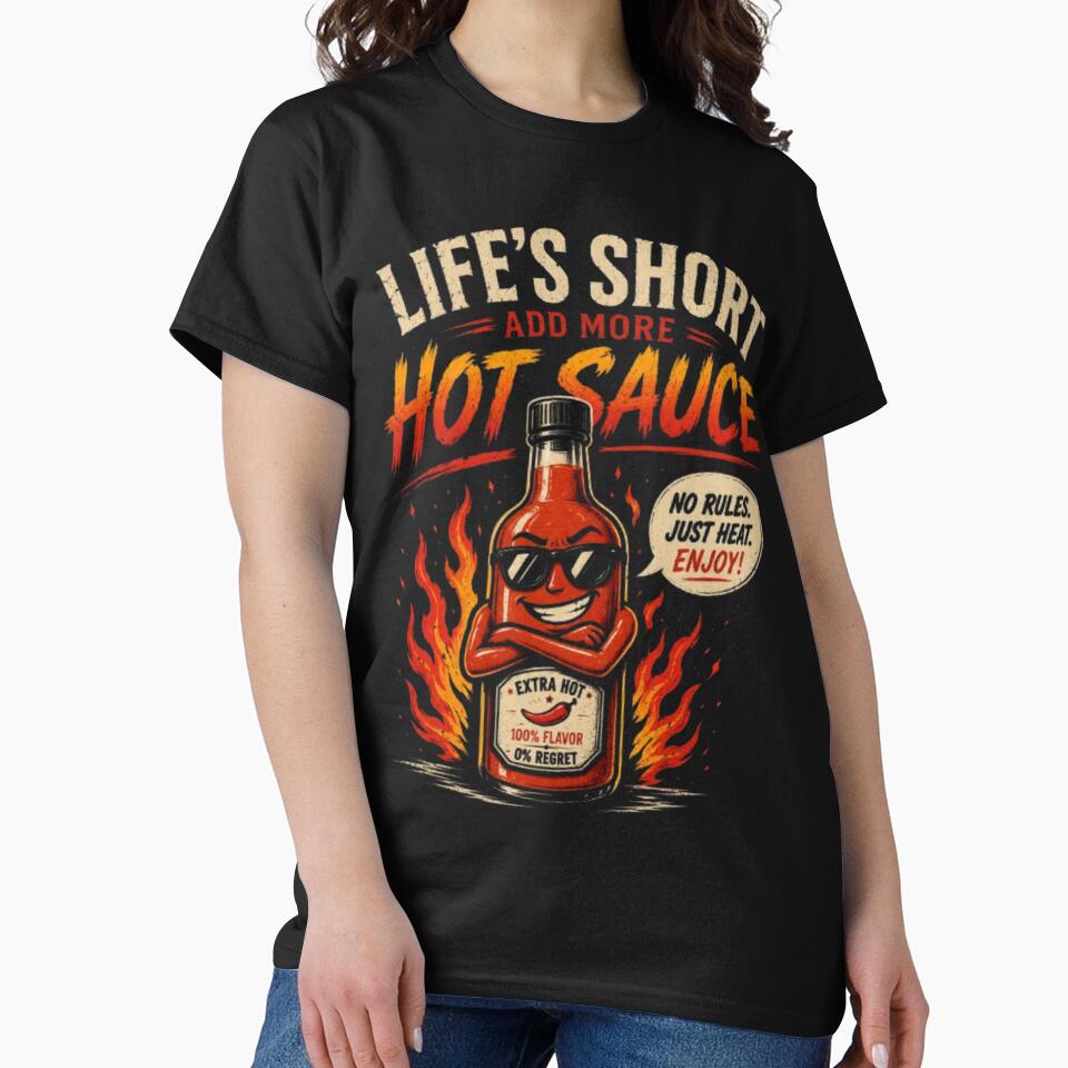 Life's Short, Add More Hot Sauce – Funny Spicy Food Lover Cartoon Design by GRYFFWEAR