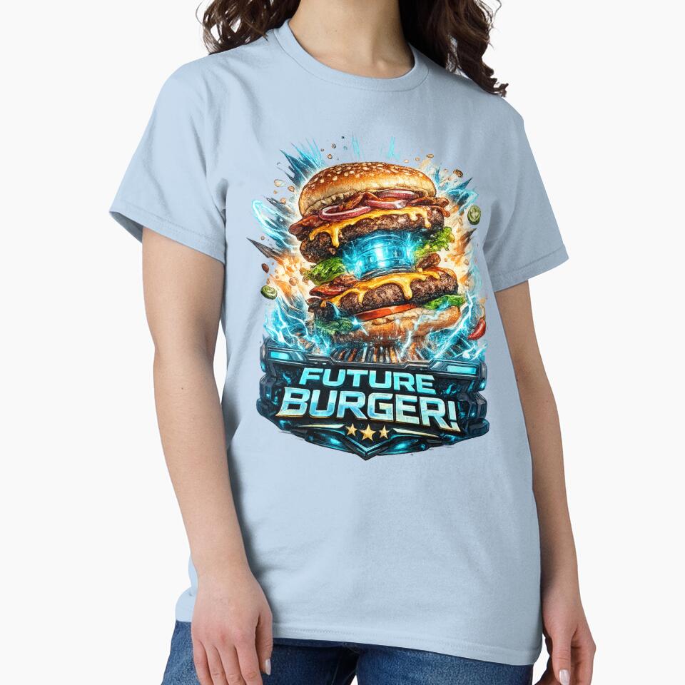 Future Burger: Cyberpunk Tech Neon Blue Sci-Fi Design by irfanshikh