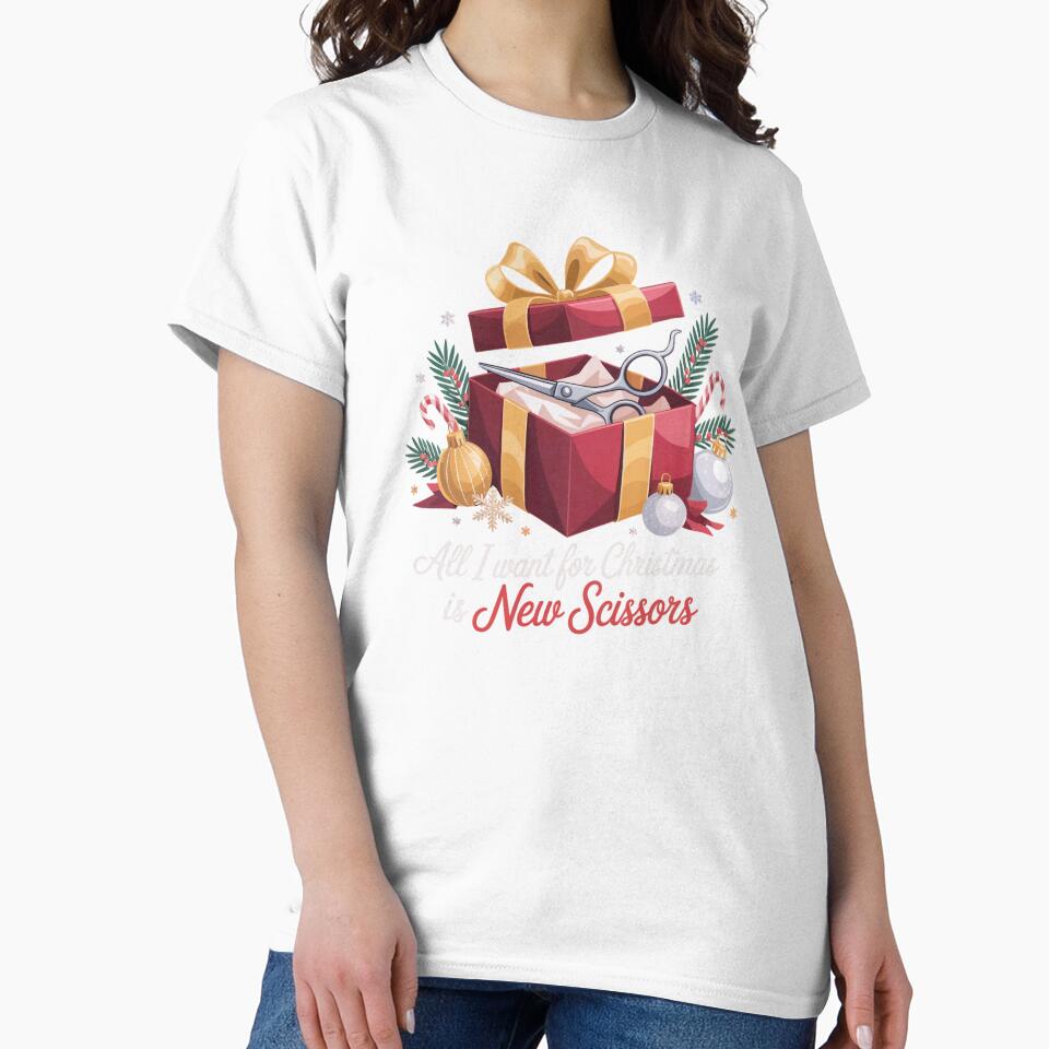 Hairdresser Christmas All I Want Is New Scissors by MadCatPrints