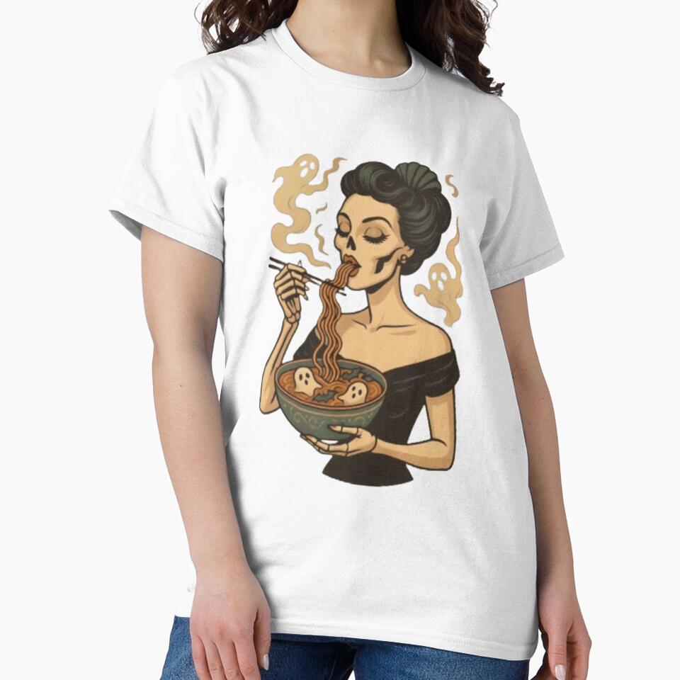 Skeleton Ramen Shirt – Ghost Noodle Bowl Funny Spooky Food T-Shirt by Iceberg Comic Book Lounge
