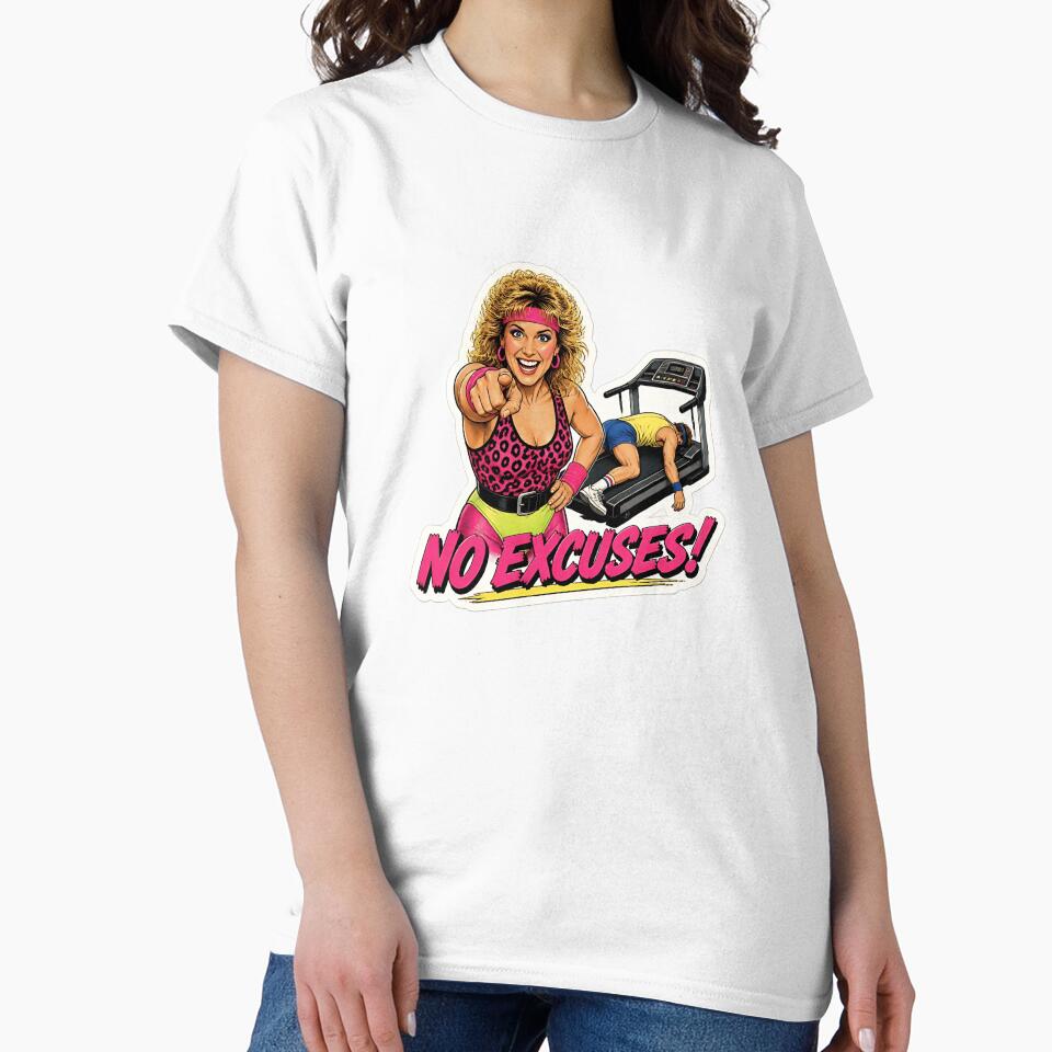 Funny 80s Gym Instructor No Excuses Retro Fitness by RareVisuals