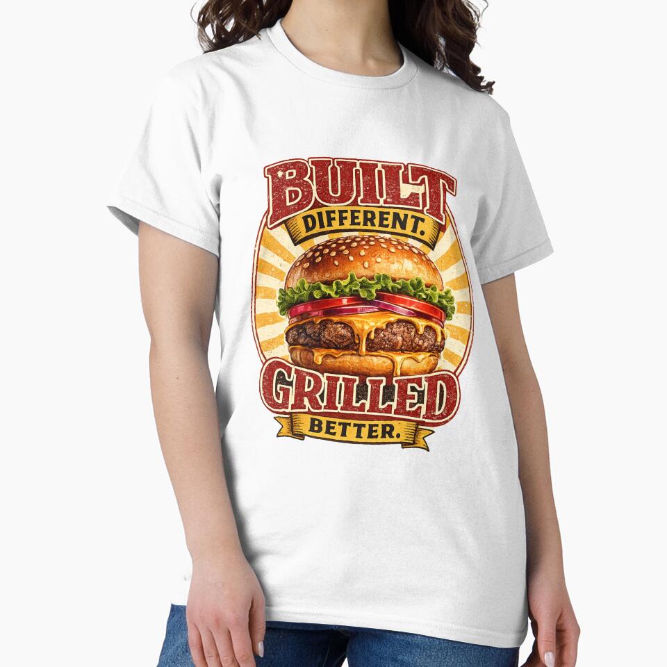 Bullet Different Grilled Better: Retro Badge Cheeseburger Quality Design by irfanshikh