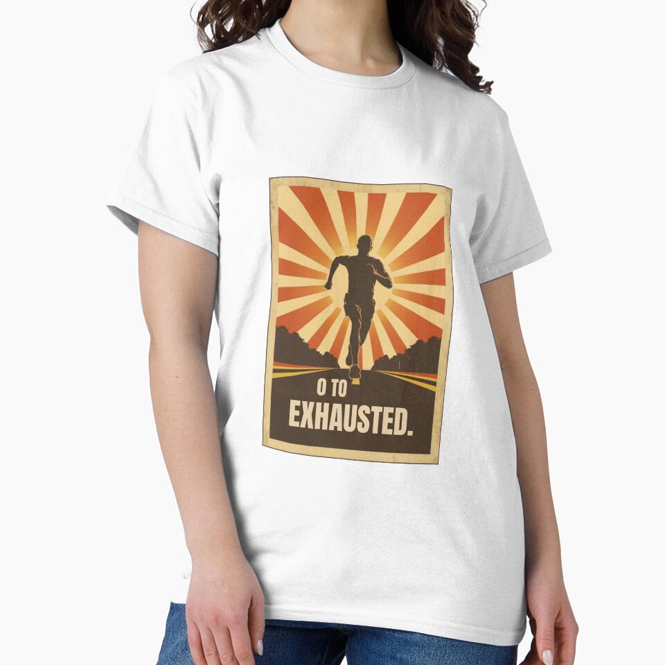 0 To Exhausted Funny Retro Runner Vintage Race Poster Design by jojodebondy