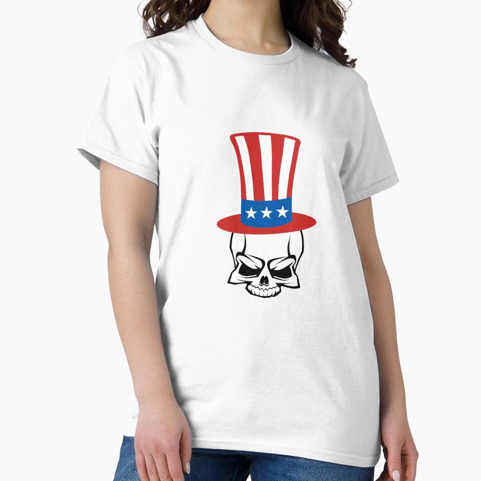 USA Hat on Skull T-Shirt for Men and Women by AllStarMerch