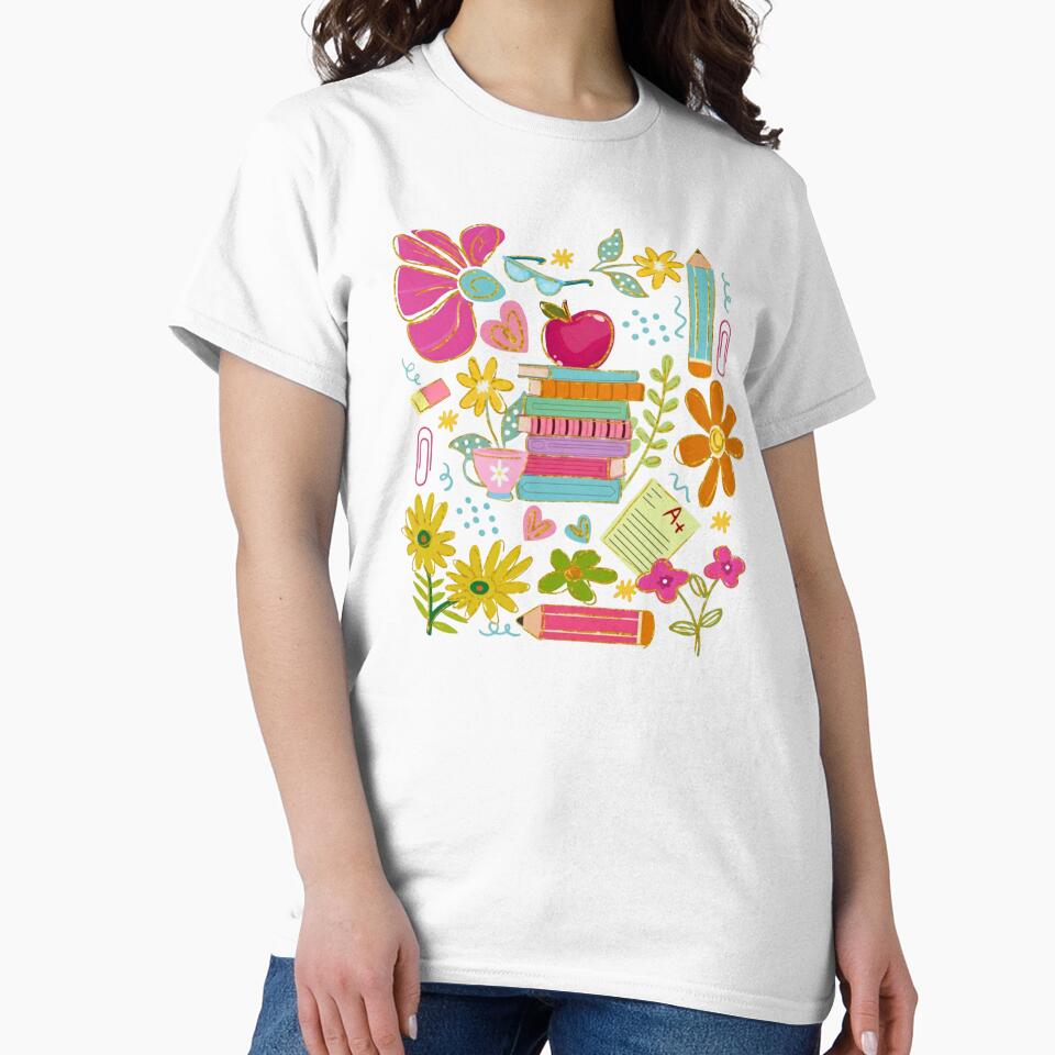 Cute Teacher Doodle Art – Books, Flowers & School Supplies Illustration by scanusha1979